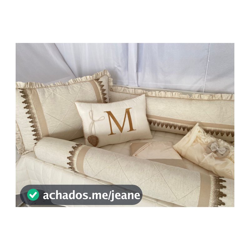 Kit Berço Americano Rolo Mirela Dourado com Linho 10 Peças Algodão