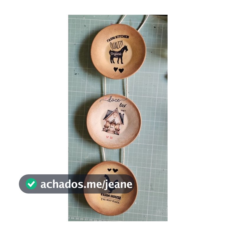 Kit 3 Pratos Decorativos Farmhouse 11cm | Decoração Rústica Doce Lar | Parede Cozinha Sala