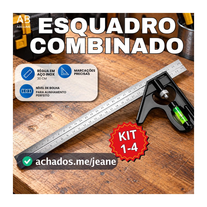 Esquadro Combinado Inox Profissional com Nível 12 Pol 30cm Prata Com Nível de bolha para medição