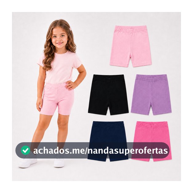 Kit 5 Bermudas Shorts Ciclista Menina Infantil Juvenil Cotton Algodão Tam 3 ao 14 Verão