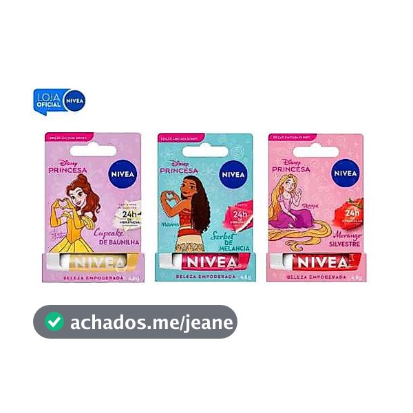 KIT NIVEA Hidratante Labial Disney Princesas Edição Limitada 3 Unidades 4,8g cada