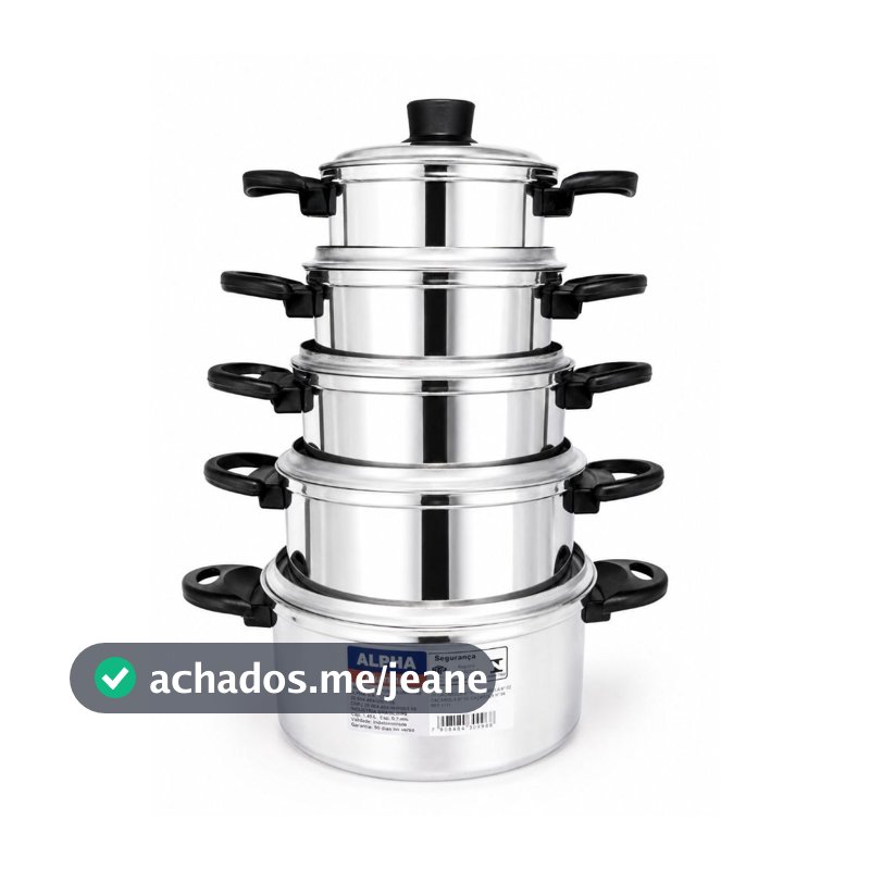 Kit Jogo de Panela Caçarola Aluminio 5 Peças Tamanho 14/16/18/20/22