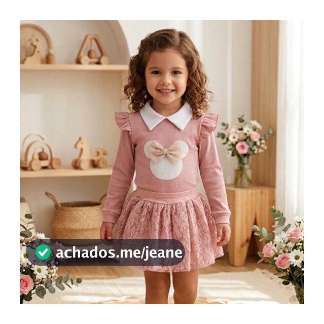 Conjunto Infantil Feminino Luxo Blogueirinha - Camisa Manga Longa com Babados e Saia de Renda