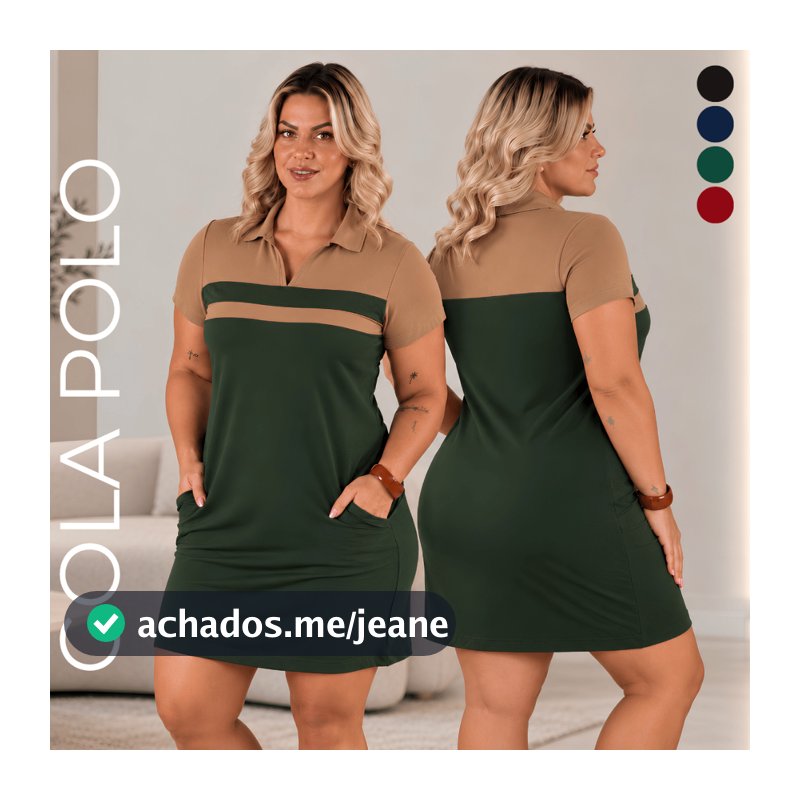 Vestido Feminino Estiloso Gola Polo Confortavel com Manga Vestido Bicolor