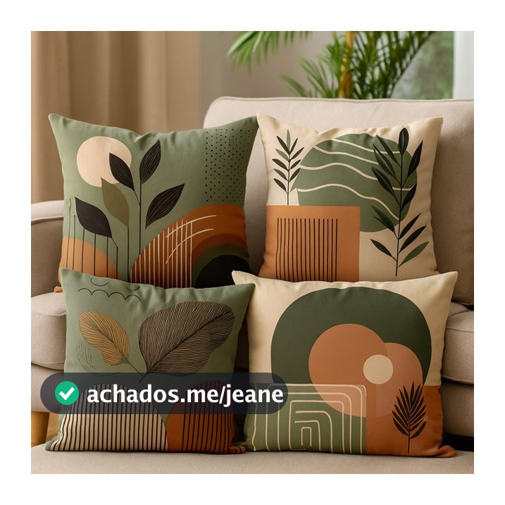 Kit 4 Capas de Almofadas Decorativas 45x45 - Floral Verde e Bege