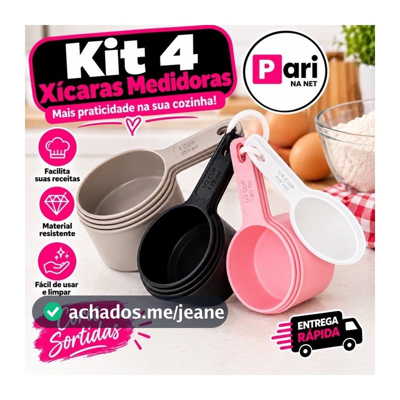 Kit Conjunto Medidores Xícara (60/80/120/240ml) 4 Peças Cores Sortidas