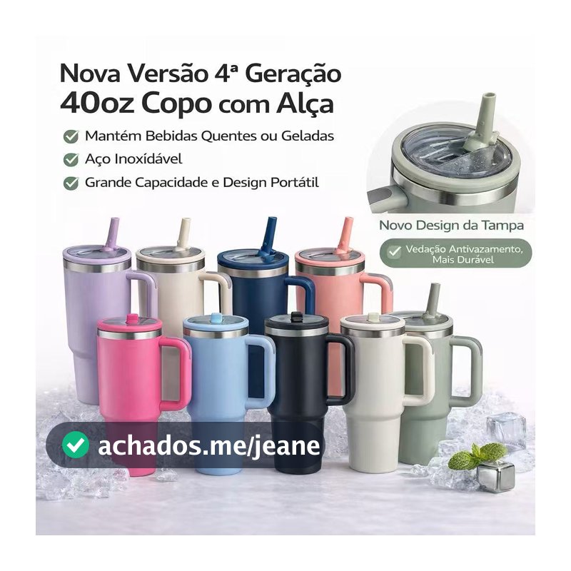 1200ml Thermal Cup aço inoxidável 304 with Handle and Straw – Minimalist Solid Colors, Ideal for Travel and Gym!