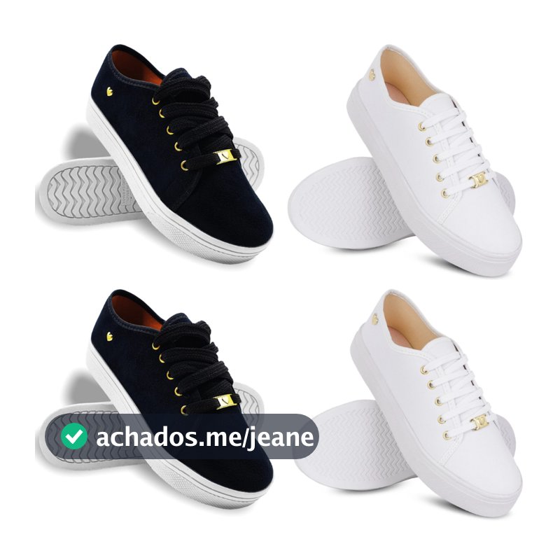 Kit 2 Tênis Feminino Ping Coração Branco Preto Confort Casual Confortável Slip On
