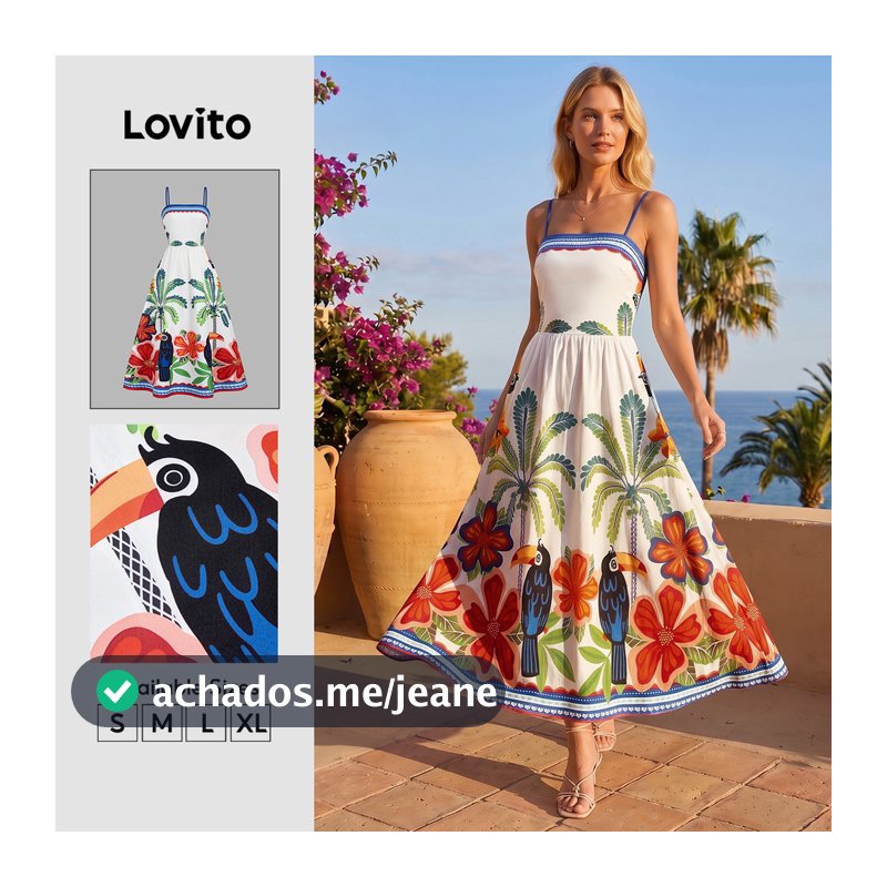 Lovito Férias Vestido com Zíper Padrão Vestido de Primavera/verão para Mulheres L34LDR082