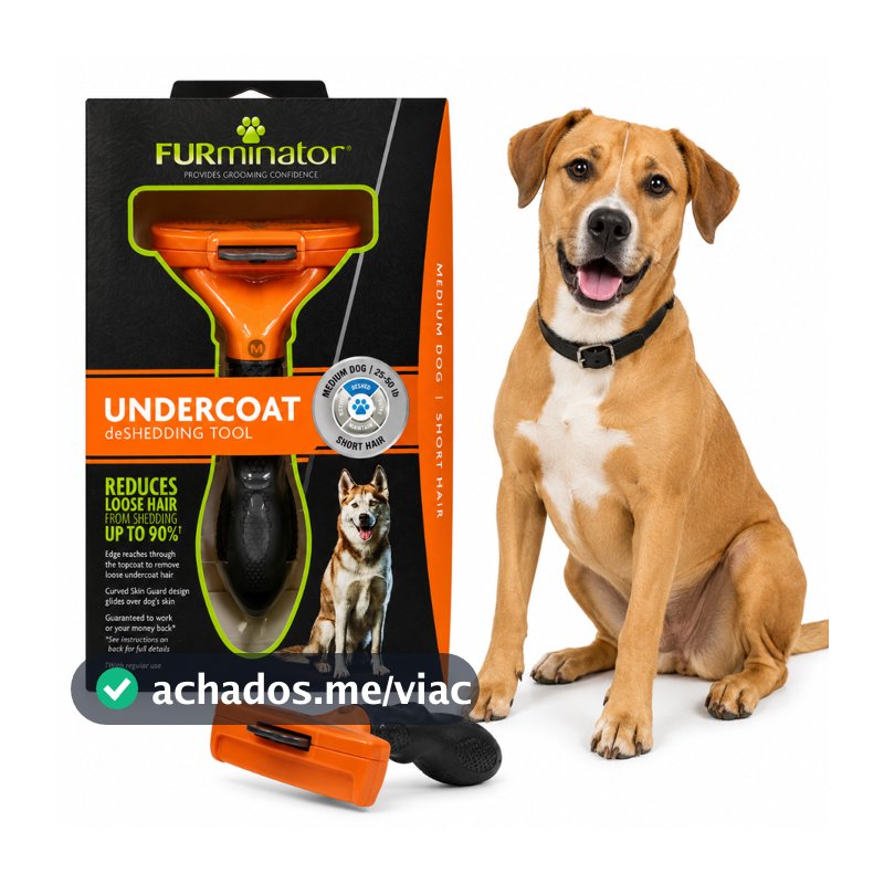 RASQUEADEIRA FURMINATOR PENTE/ESCOVA P/ CACHORRO DE PORTE MÉDIO COM PELO CURTO Cor Laranja + Brinde.