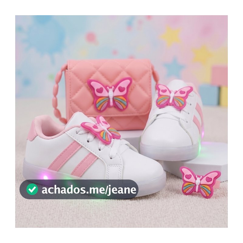 Kit Tênis Infantil LED com Bolsa e Pulseira para Meninas com Led Luz Casual Confortável