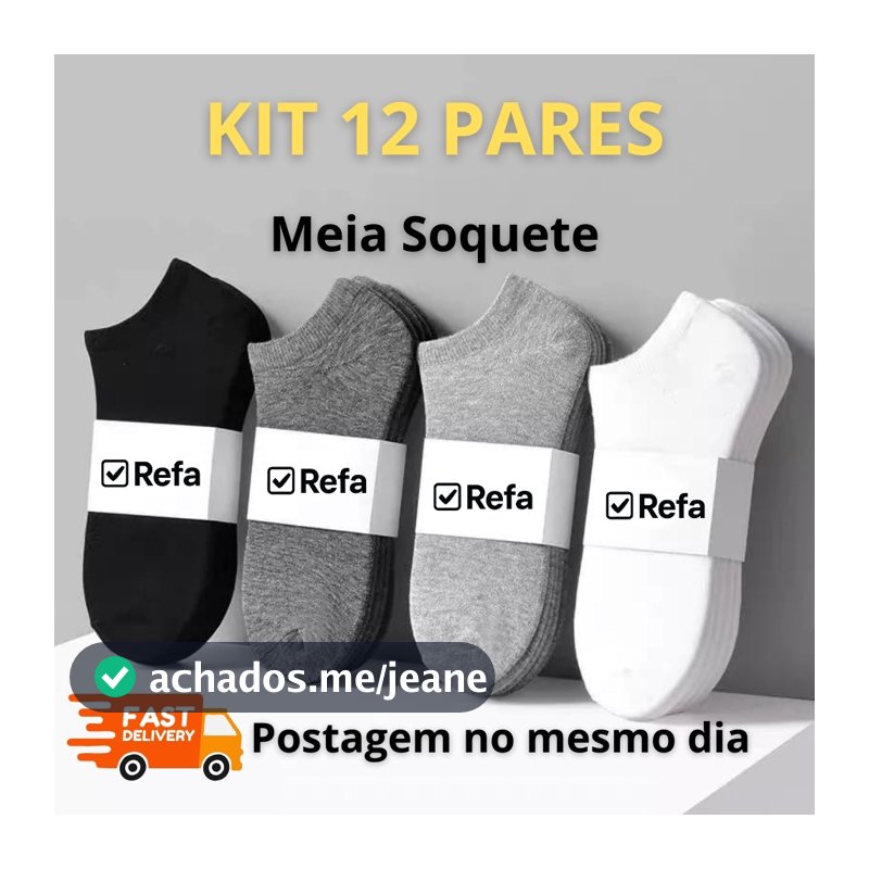 Kit 12 Pares de Meias Soquete Unissex Cano curto