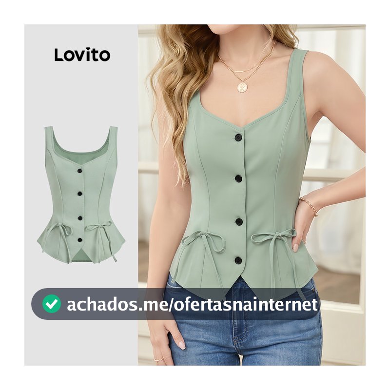 Lovito Blusa Elegante com Botões Frontais para O Dia a Dia Confortável e Estilosa Verde Claro LK7ED260