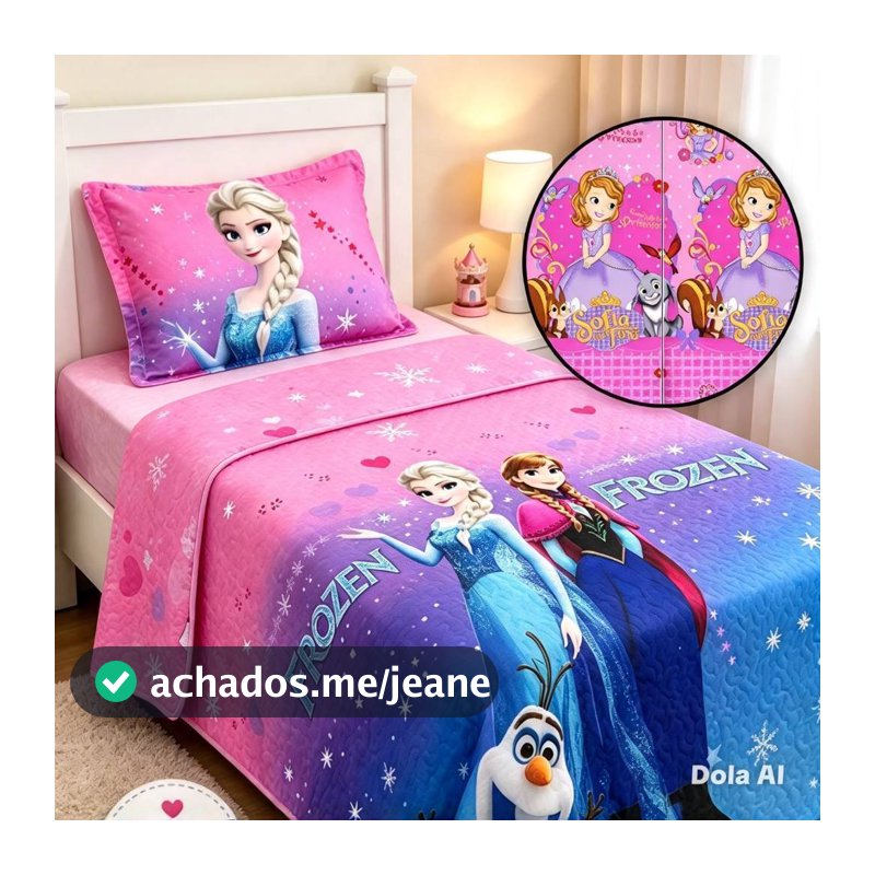 Kit Colcha Cobre Leito Infantil Solteiro Dupla Face 2 Peças Matelassado Com Porta Travesseiro