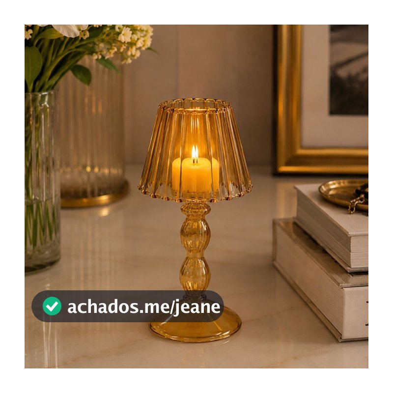Castiçal Decorativo Âmbar Porta Vela em Vidro 19x8cm 26070 - Vencedor
