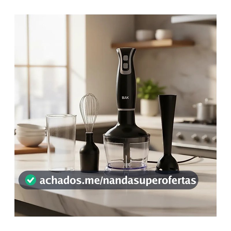 Mixer Elétrico BAK 3 em 1 Processador Triturador Batedor 250W 110V Lâmina Aço Inox Branco Portátil Cozinha Vitamina