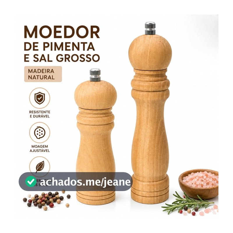 Moedor de Pimenta Sal Grosso Madeira Manual 3 Tamanhos Kit Triturador Cerâmica Cozinha Gourmet - Pequeno, Médio, Grande