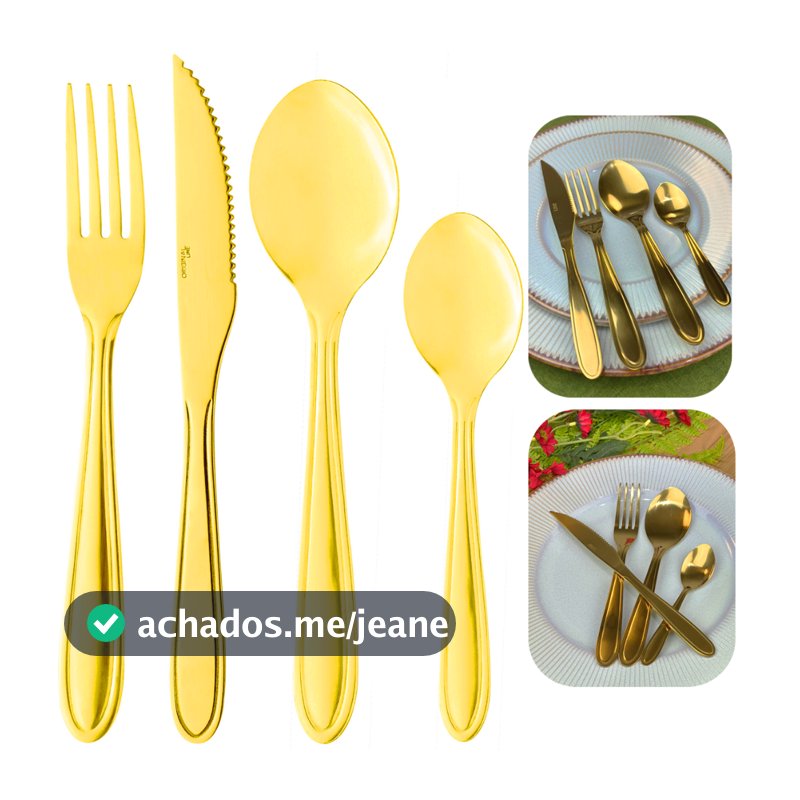 Faqueiro 24 Peças Dourado Jogo de Talheres Inox Gastro Elegante Luxuoso Gold Mesa Posta Casa - Lyor