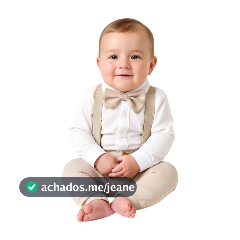 Conjunto Batizado Roupa Social Bebê Menino Infantil Calça Bege e Manga Longa Casamento Pajem Festa