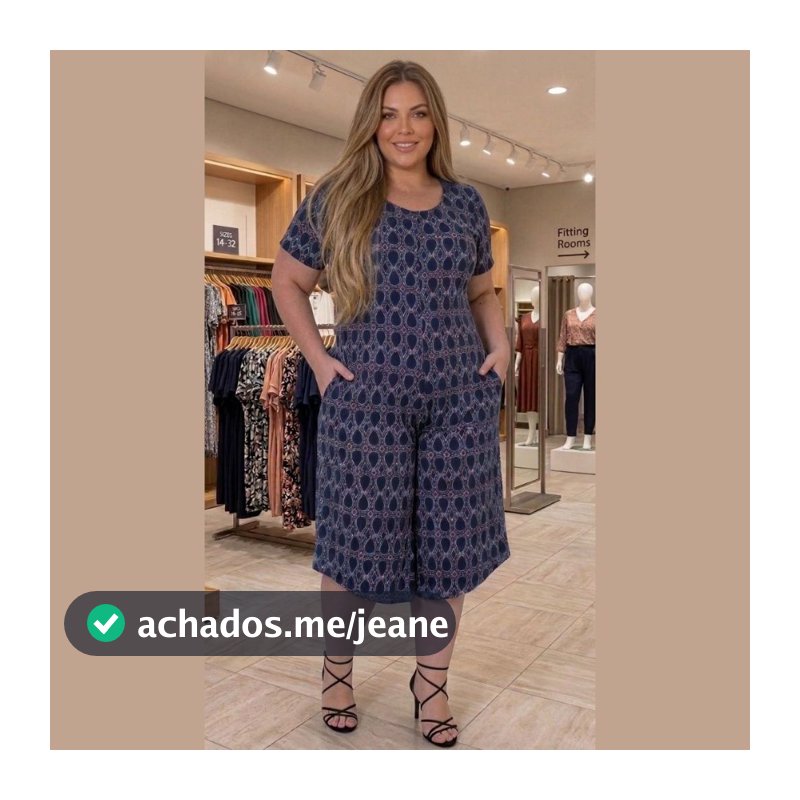 Macacâo Pantacourt Estampado Verão Malha Fria Plus Size