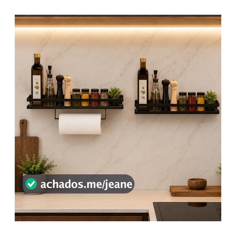 Kit 2 Suportes Prateleiras Cozinha Utensílios Temperos 50cm Preto Fosco