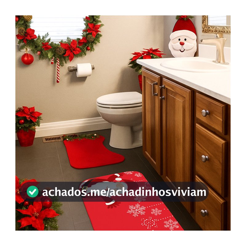 🎅 Kit Banheiro Natalino 2 Tapetes – Enfeite de Natal Direto de Fábrica