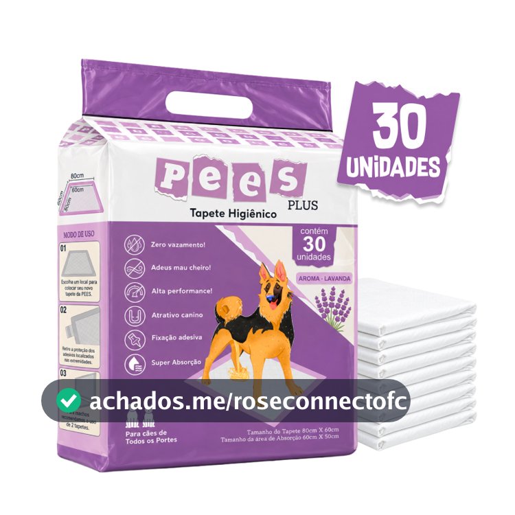 Tapete Higiênico para Cães Pees Plus Lavanda 30 Un 80x60cm