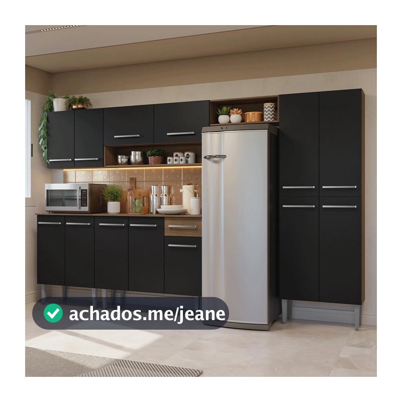 Armário de Cozinha Completa 293cm Rustic/Preto Emilly Madesa 011
