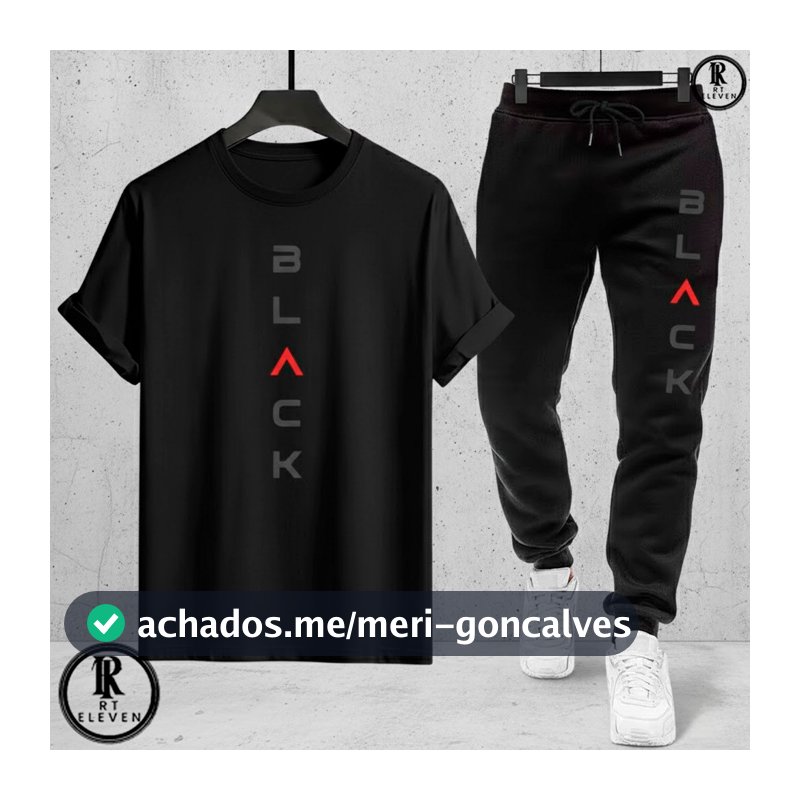 Kit Conjunto Camiseta e Calça moletom Moda masculina camiseta casual Black Malha Algodão + calça Moletom Com bolso