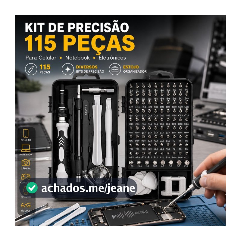 Jogo Chaves De Fenda Precisão Com 115 peças 1 Kit Ferramentas P/ Manutenção Celular Notebook Tablet Reparação