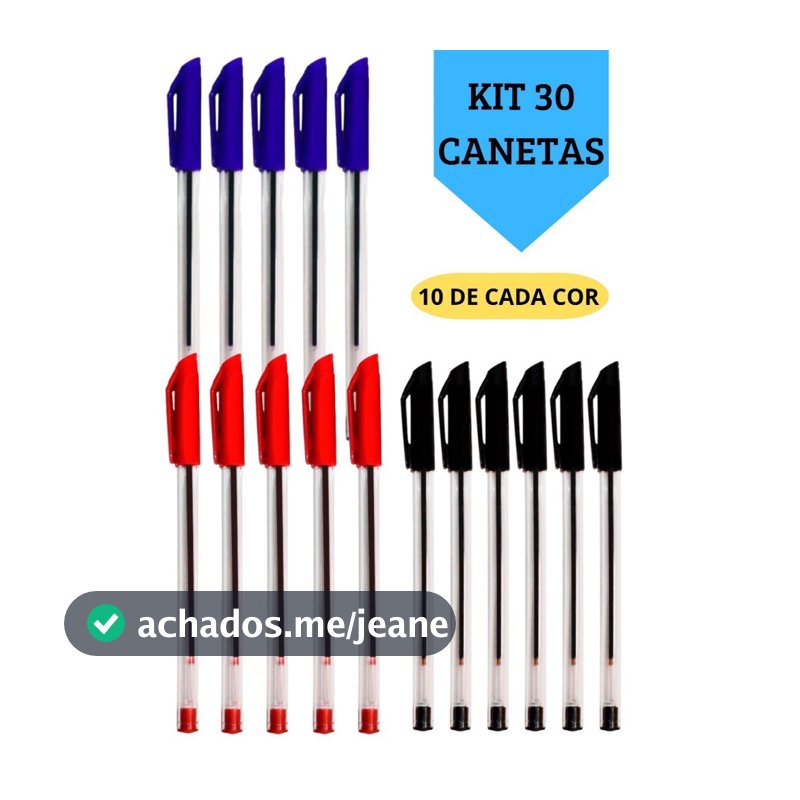 Kit 30 Canetas Esferográficas Ponta Média Simple Azul Preta Vermelha Escolar Escritório Leo&Leo