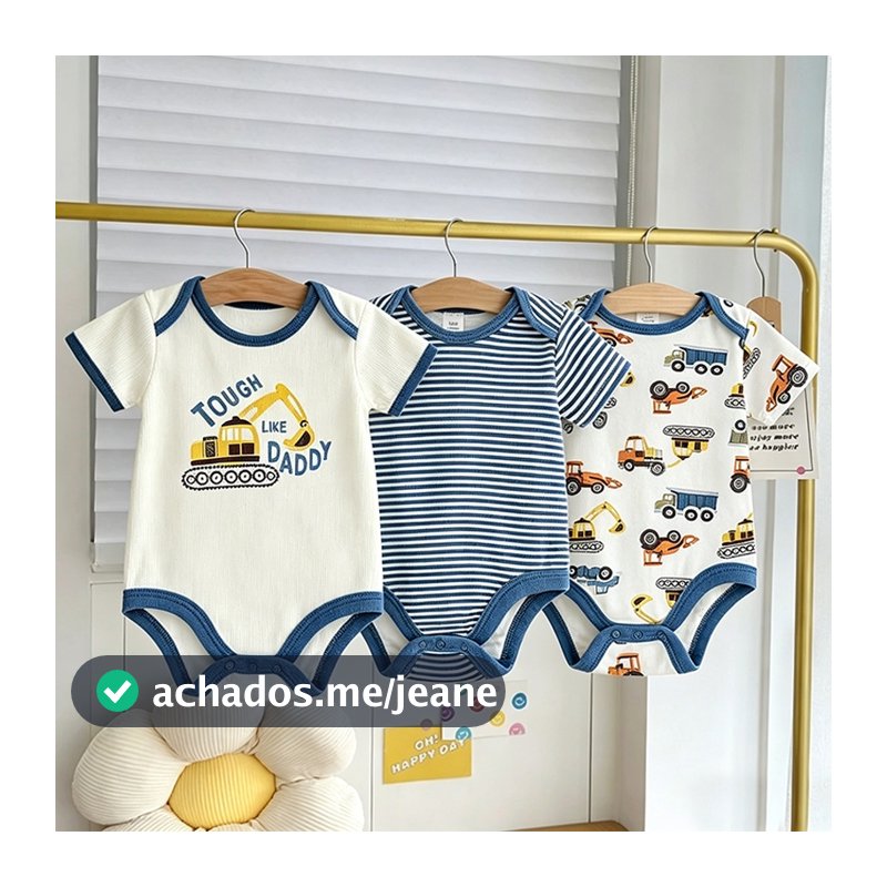 Conjunto de 3 peças de macacão para bebê algodão material confortável Série de escavadeiras uso diário