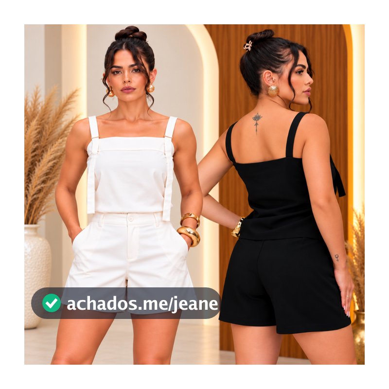 Blusa  Feminina  Conjunto   Elegante   Regata   com  Fivela  e Shorts  Alfaiataria  Casual  Marrant.