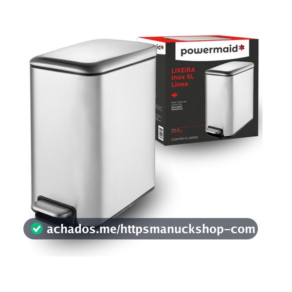 Lixeira Soft Close 5 Litros Inox C/ Pedal Balde Cesto Removível Slim P/ Banheiro Lavabo Cozinha Casa