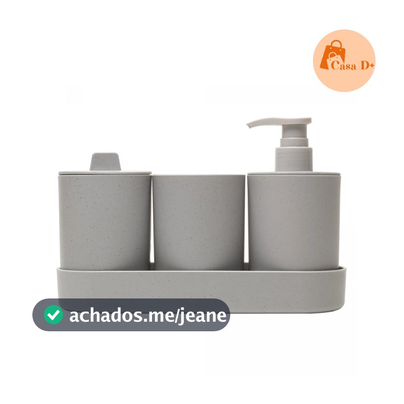 Kit Para Banheiro Lavabo 4 Peças Porta Sabonete Liquido Escova - Lyor Preto ou Cinza