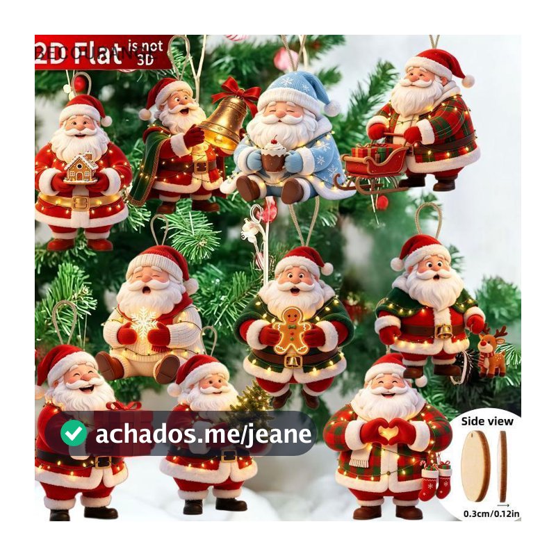 BEC 10 Unidades De Madeira Natural 2D Plana Papai Noel Enfeites Pendurados Pingente De Natal Fofo Para Árvore Decoração