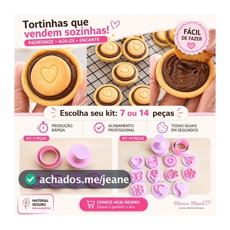Kit Cortador Modelador de Biscoito Tortinha Crocantella Monica Moriel 7 ou 14 Peças