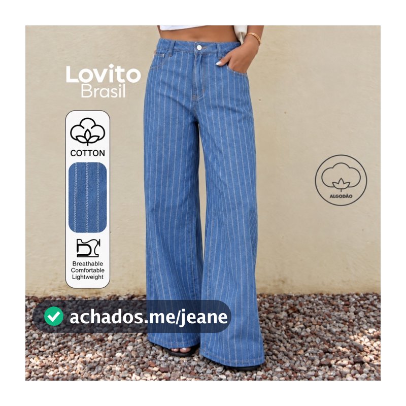 Lovito Calça Jeans Pantalona Feminina Listrada Cintura Alta PTB824BRL854