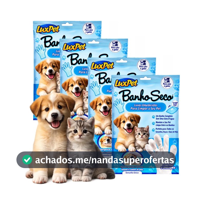 Banho A Seco Pet Luva Descartável Umedecida Com 12 Unidades Cães e Gatos