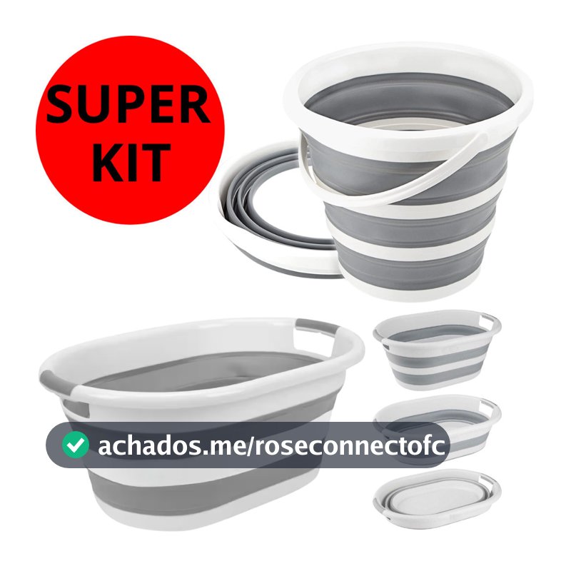 Kit Com Balde Retrátil 10 Litros E Cesto Dobrável 26 Litros Silicone Resistente Com Alça Powermaid