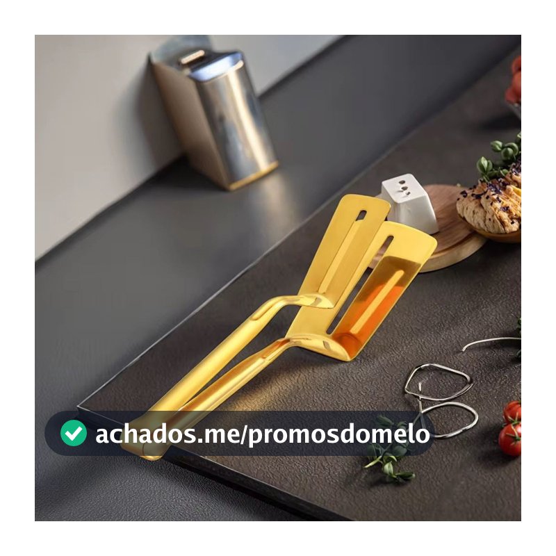 Pegador Multiuso Dourado Massa Salada Utensilio Em Inox