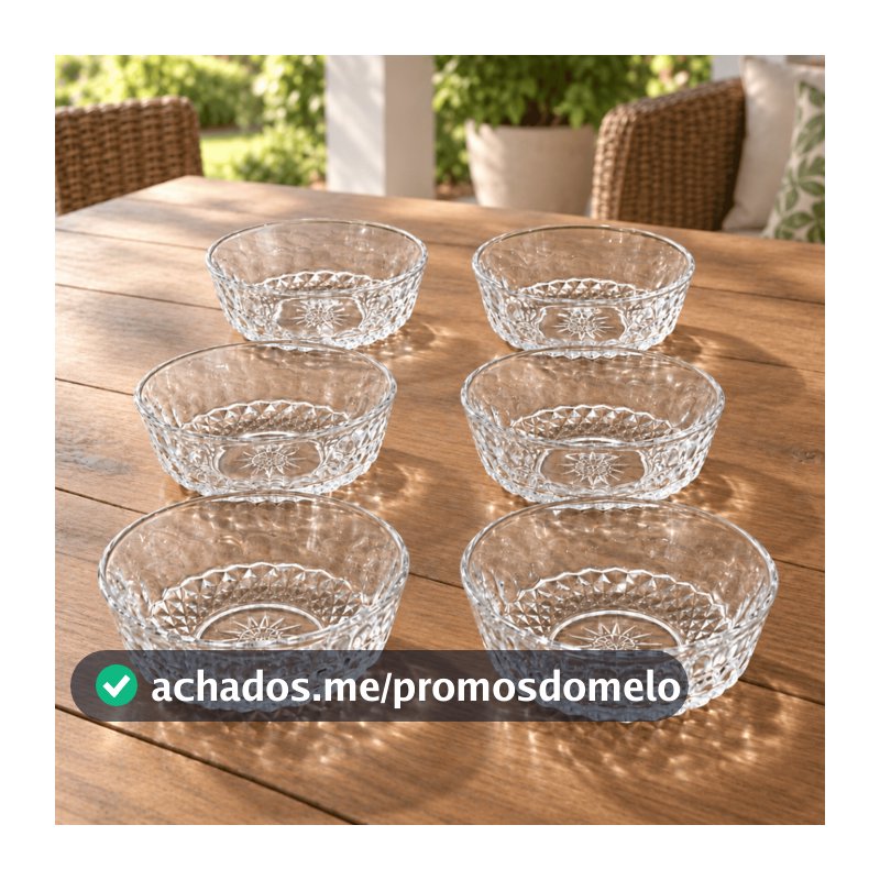 Jogo 6 Taças Sobremesa FORJADO TRABALHADO  em Vidro Tigela Bowl Sorvete Doces Vidro Decoração Louça