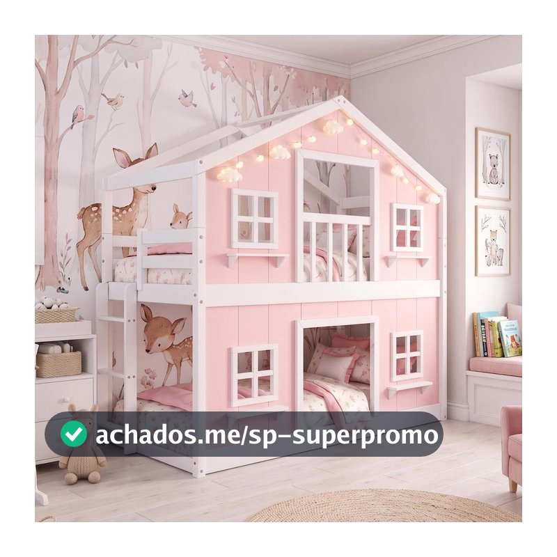 Beliche Infantil Montessoriano Casinha dos Sonhos com Fechamento Inferior em Madeira Maciça Rosa/Branco Housin