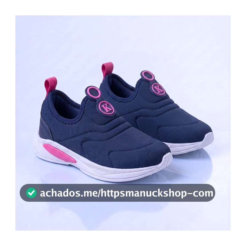 Kidstep Tenis Escolar Infantil Calce Fácil K Feminino Bordado Marinho com Pink