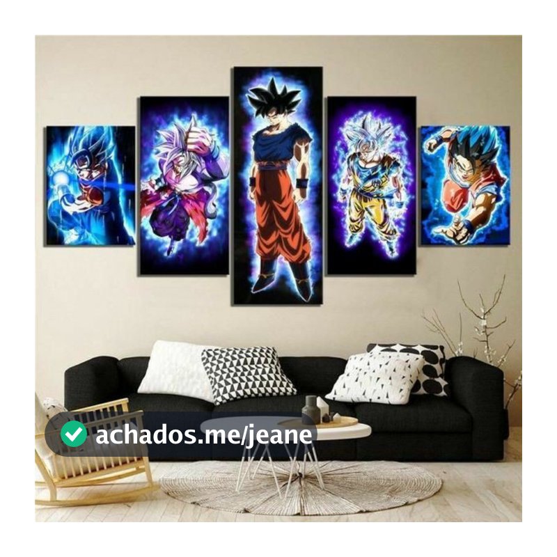 Quadro Decorativo Mosaico 5 Peças Dragon Boll Z Sem Moldura Full Hd