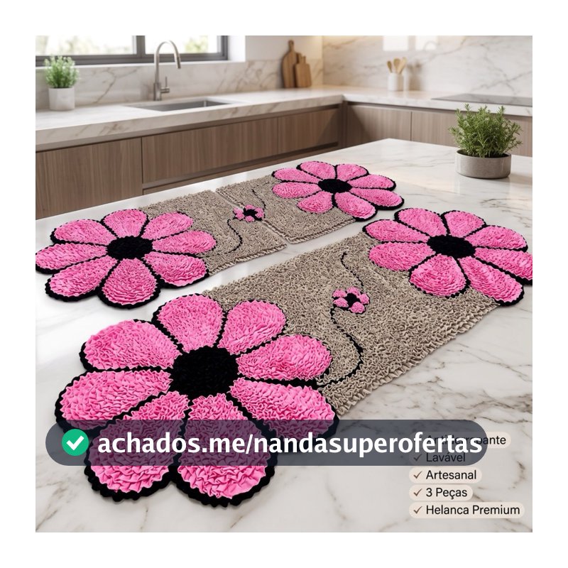 Tapete de Cozinha Frufru 3 Peças Antiderrapante | Artesanal Lavável | Passadeira Grande Premium !