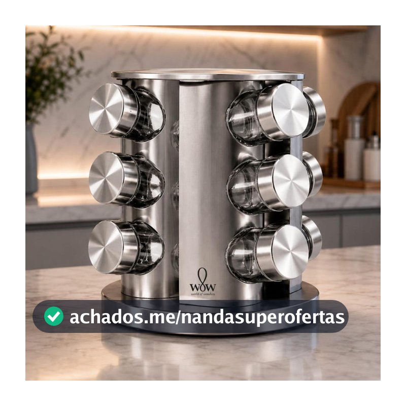 Porta Tempero Inox Giratório Vidro 12 Potes 360