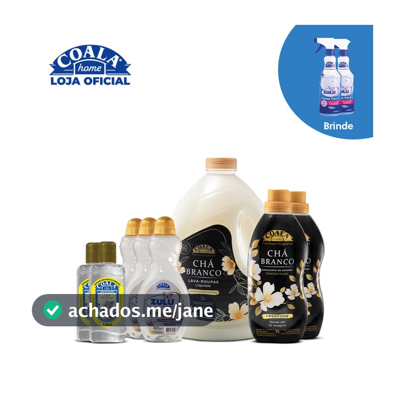 Kit Coala Mega Limpeza Perfumada Chá Branco - 8 itens + Brinde 2 Passa Fácil Zulu Perfumes