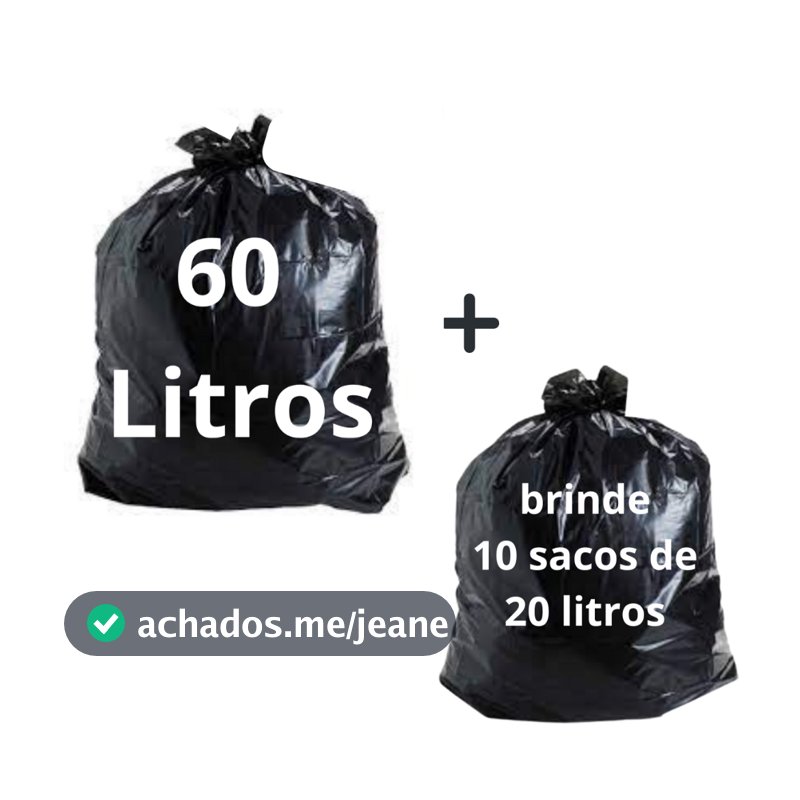 Sacos de Lixo, Saco de Lixo Preto, de 60 Litros com 100 Unidades + Brinde 10 unidades de 20 litros