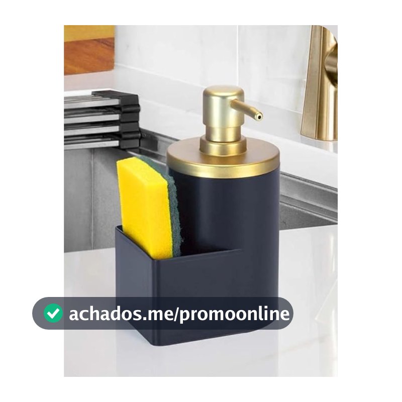 Dispenser Detergente e Bucha 600ml Preto e Dourado Arthi